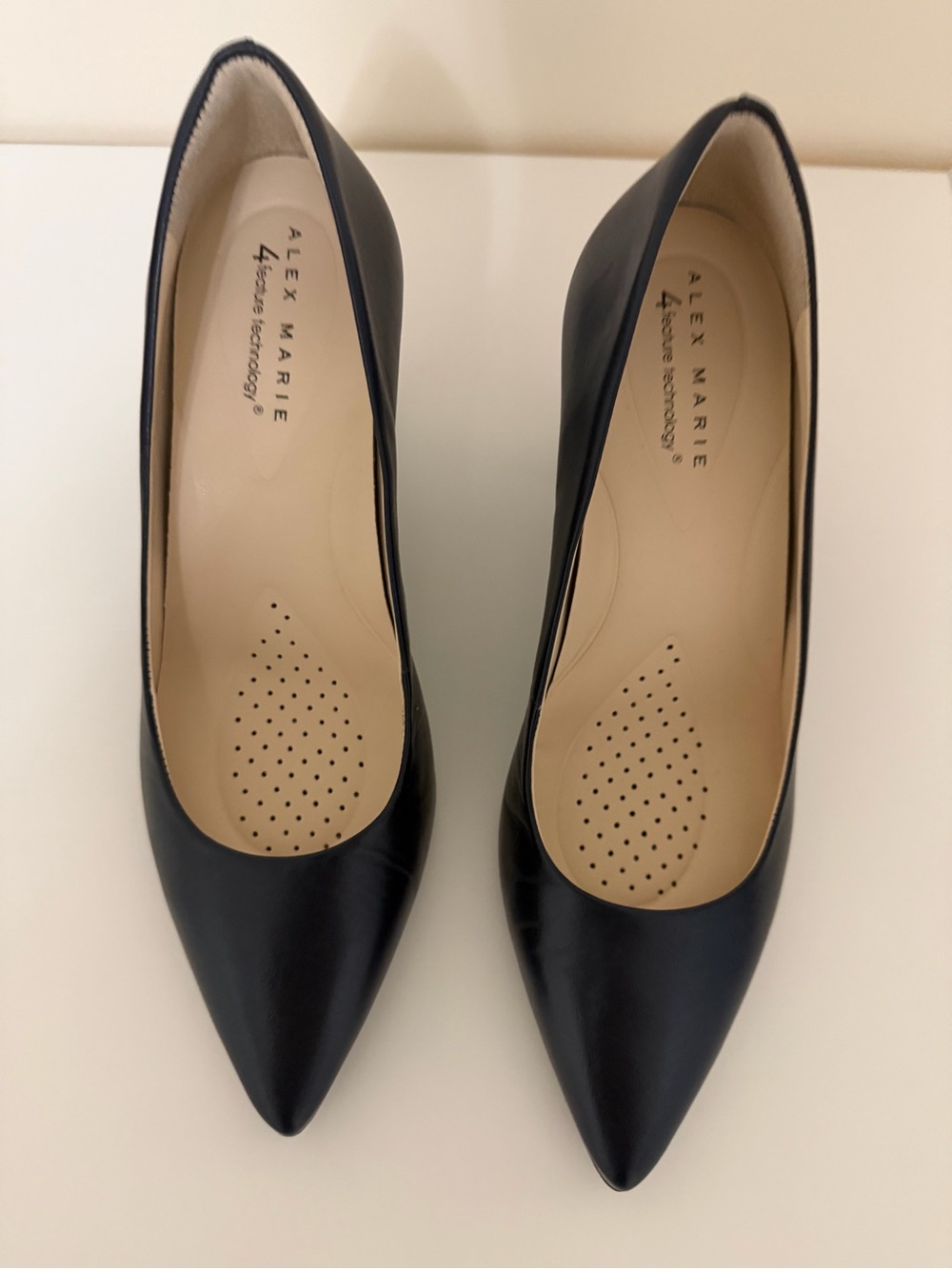 Alex Marie Black Pointed Toe Leather Heels